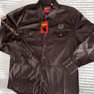 RCCO Rodeo Clothing Men’s Western Chocolate Brown Embroidered PearlSnap 2XL